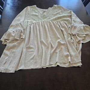 Chic Beige Women's Blouse with Ruffled Sleeves